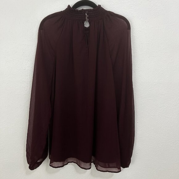 $278 Joie Deep‎ Wine Balloon Long Sleeve Smocked Neck Blouse Sz XXL Boho Chiffon - Picture 4 of 12